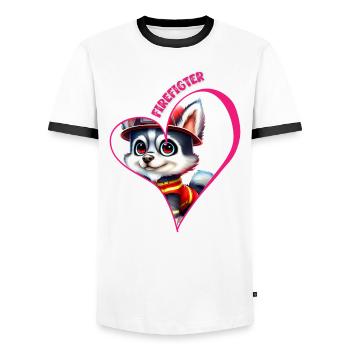 Pompier, amour husky - T-shirt contrasté Homme - blanc/noir - Devant - AI Model Female 172 light (172cm) & AI Model Male 178 dark (178cm)