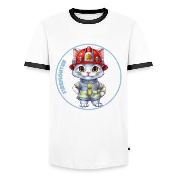Pompier, chat doux - T-shirt contrasté Homme - blanc/noir - Devant - AI Model Female 172 light (172cm) & AI Model Male 178 dark (178cm)