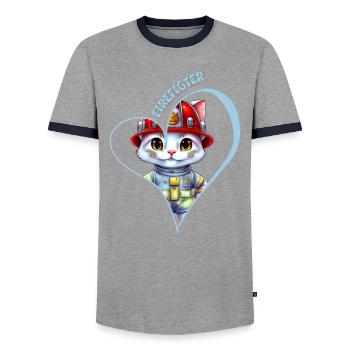 Firefighter, sweet cat - Men's Ringer Shirt - grey/navy  - Front - AI Model Female 172 light (172cm) & AI Model Male 178 light (178cm)