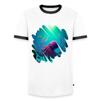 Ocean animals, octopus - Men's Ringer Shirt - white/black - Front - AI Model Female 172 light (172cm) & AI Model Male 178 dark (178cm)