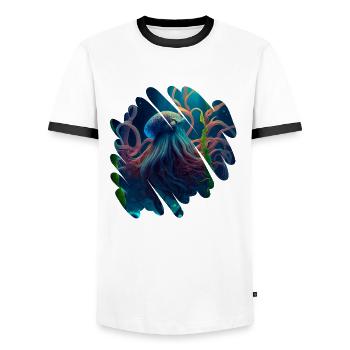 Ocean life, big octopus - Men's Ringer Shirt - white/black - Front - AI Model Female 172 light (172cm) & AI Model Male 178 dark (178cm)