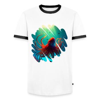 Animaux de l’océan, belle pieuvre orange - T-shirt contrasté Homme - blanc/noir - Devant - AI Model Female 172 light (172cm) & AI Model Male 178 dark (178cm)