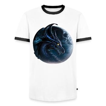 Dragon noir, œil jaune - T-shirt contrasté Homme - blanc/noir - Devant - AI Model Female 172 light (172cm) & AI Model Male 178 dark (178cm)