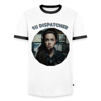Disponentin Damen - Männer Kontrast-T-Shirt - Weiß/Schwarz - Vorne - AI Model Female 172 light (172cm) & AI Model Male 178 dark (178cm)