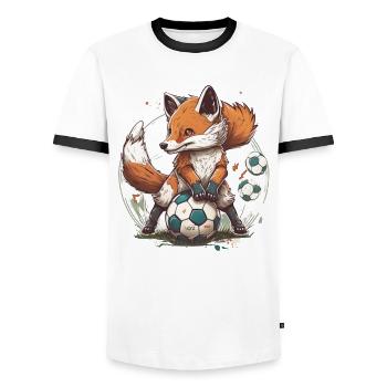 Niedliche Tier Fußballspieler, Fuchs - Männer Kontrast-T-Shirt - Weiß/Schwarz - Vorne - AI Model Female 172 light (172cm) & AI Model Male 178 dark (178cm)