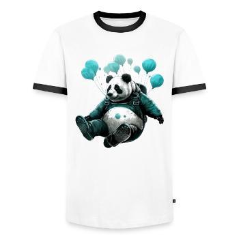 Skydiving Panda - Men's Ringer Shirt - white/black - Front - AI Model Female 172 light (172cm) & AI Model Male 178 dark (178cm)