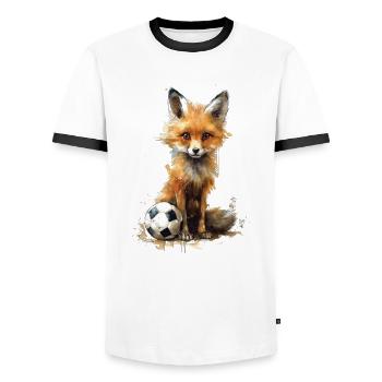 Süße Tier Fußballspieler, süßer Fuchs - Männer Kontrast-T-Shirt - Weiß/Schwarz - Vorne - AI Model Female 172 light (172cm) & AI Model Male 178 dark (178cm)