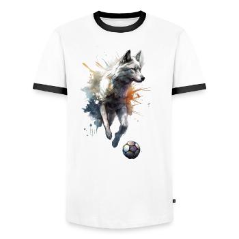 Mignon Animal Joueurs de Football, loup blanc - T-shirt contrasté Homme - blanc/noir - Devant - AI Model Female 172 light (172cm) & AI Model Male 178 dark (178cm)