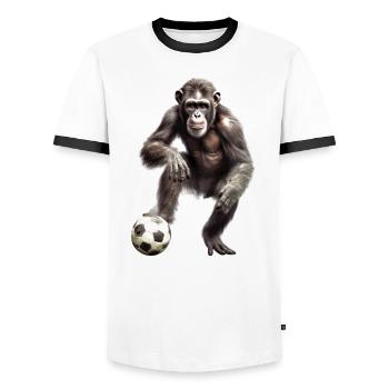Animal Soccer Players, drôle de singe - T-shirt contrasté Homme - blanc/noir - Devant - AI Model Female 172 light (172cm) & AI Model Male 178 dark (178cm)