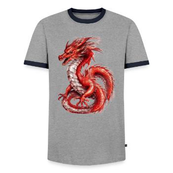 Red dragon, mistic animal - Men's Ringer Shirt - grey/navy  - Front - AI Model Female 172 light (172cm) & AI Model Male 178 light (178cm)