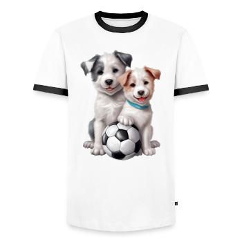 Soccer, cute dogs - Men's Ringer Shirt - white/black - Front - AI Model Female 172 light (172cm) & AI Model Male 178 dark (178cm)