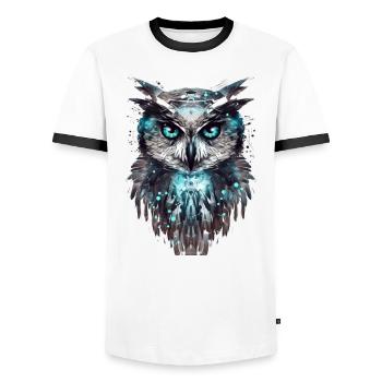 Cyber Owl - Men's Ringer Shirt - white/black - Front - AI Model Female 172 light (172cm) & AI Model Male 178 dark (178cm)