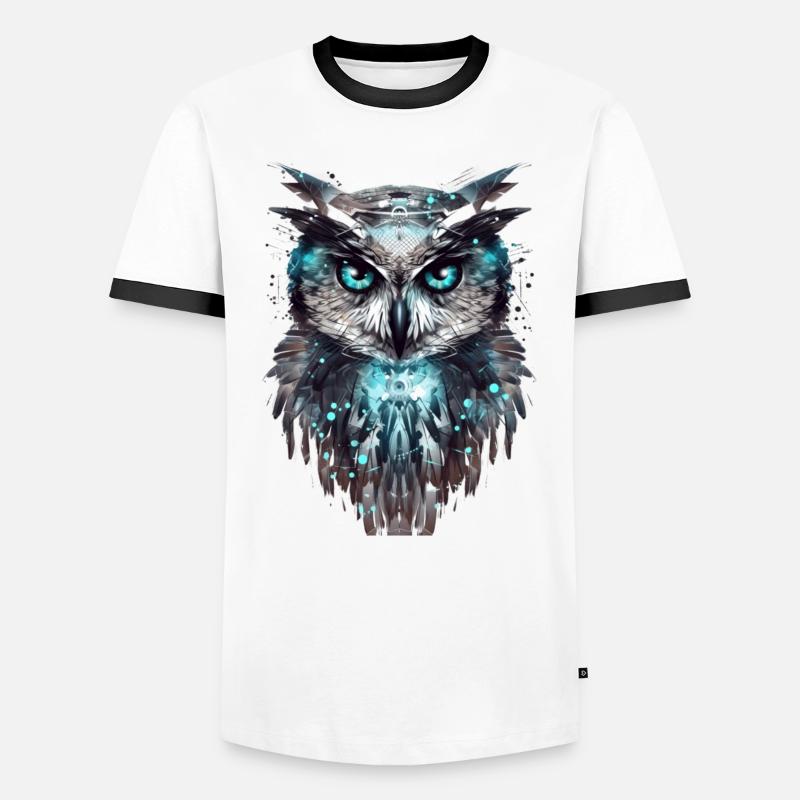 Cyber-Eule - Männer Kontrast-T-Shirt - Weiß/Schwarz