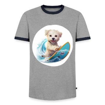 Surfing Animals, chien doux - T-shirt contrasté Homme - gris/marine  - Devant - AI Model Female 172 light (172cm) & AI Model Male 178 light (178cm)