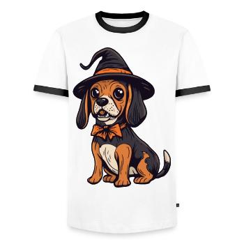 Beagle Hund Halloween Comic Lustig - Männer Kontrast-T-Shirt - Weiß/Schwarz - Vorne - AI Model Female 172 light (172cm) & AI Model Male 178 dark (178cm)