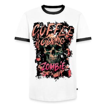 Coffee Loving Zombie - Men's Ringer Shirt - white/black - Front - AI Model Female 172 light (172cm) & AI Model Male 178 dark (178cm)