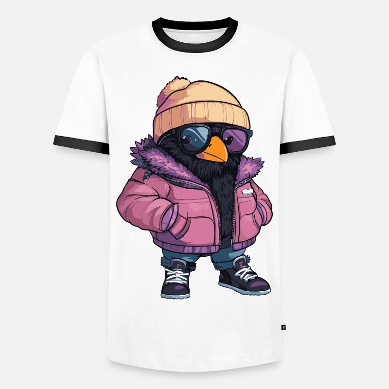Raven Crow Cool Comic - Men's Ringer Shirt - white/black