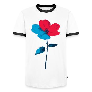 Blau rote Blume - Männer Kontrast-T-Shirt - Weiß/Schwarz - Vorne - AI Model Female 172 light (172cm) & AI Model Male 178 dark (178cm)