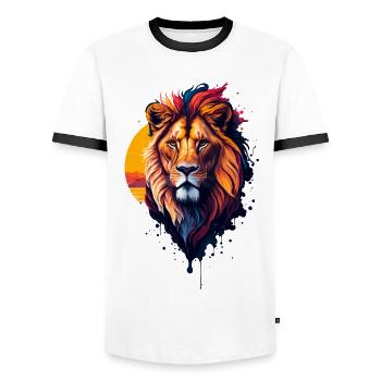 Illustration abstraite du lion - T-shirt contrasté Homme - blanc/noir - Devant - AI Model Female 172 light (172cm) & AI Model Male 178 dark (178cm)