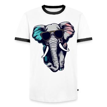 Cool Elephant - Elephant with sunglasses - Men's Ringer Shirt - white/black - Front - AI Model Female 172 light (172cm) & AI Model Male 178 dark (178cm)