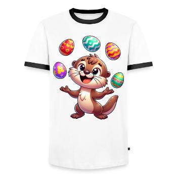 Oster Otter Jongliert Ostereier, - Männer Kontrast-T-Shirt - Weiß/Schwarz - Vorne - AI Model Female 172 light (172cm) & AI Model Male 178 dark (178cm)
