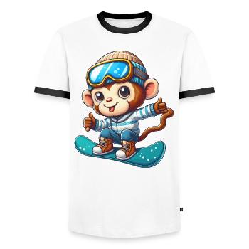 Monkey Chimpanzee Snowboarder Winter Sports Vacation - Men's Ringer Shirt - white/black - Front - AI Model Female 172 light (172cm) & AI Model Male 178 dark (178cm)