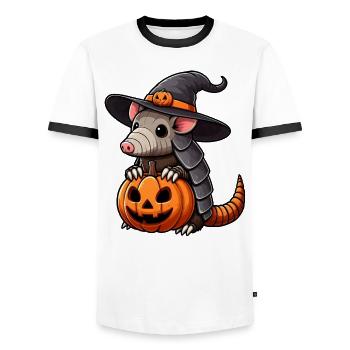 Cute Halloween Armadillo Witch Pumpkin - Men's Ringer Shirt - white/black - Front - AI Model Female 172 light (172cm) & AI Model Male 178 dark (178cm)