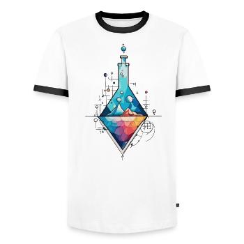 Harmonische Geometrie vereint sich mit Farbspiel - Männer Kontrast-T-Shirt - Weiß/Schwarz - Vorne - AI Model Female 172 light (172cm) & AI Model Male 178 dark (178cm)