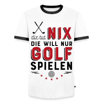 Golf spielen - Männer Kontrast-T-Shirt - Weiß/Schwarz - Vorne - AI Model Female 172 light (172cm) & AI Model Male 178 dark (178cm)