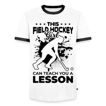 Feldhockey Mädchen - Männer Kontrast-T-Shirt - Weiß/Schwarz - Vorne - AI Model Female 172 light (172cm) & AI Model Male 178 dark (178cm)