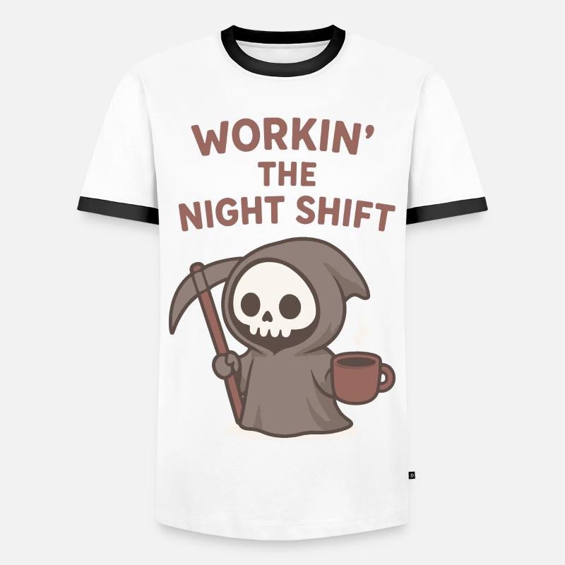 Nachtschicht Sensenmann Kaffee - Männer Kontrast-T-Shirt - Weiß/Schwarz