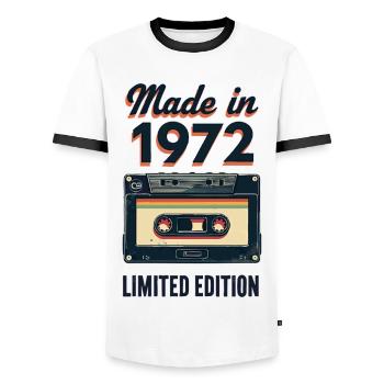 Produit en 1972 – Édition limitée - T-shirt contrasté Homme - blanc/noir - Devant - AI Model Female 172 light (172cm) & AI Model Male 178 dark (178cm)