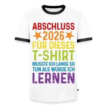 Abschluss 2026 T-Shirt Spruch lange so tun lernen - Männer Kontrast-T-Shirt - Weiß/Schwarz - Vorne - AI Model Female 172 light (172cm) & AI Model Male 178 dark (178cm)