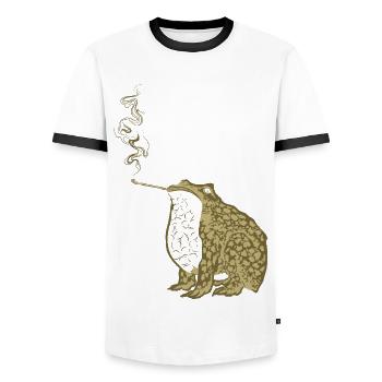 Funky Japanese frog smoking - Men's Ringer Shirt - white/black - Front - AI Model Female 172 light (172cm) & AI Model Male 178 dark (178cm)