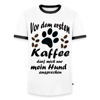 Vor dem ersten Kaffee Hund Geschenk - Männer Kontrast-T-Shirt - Weiß/Schwarz - Vorne - AI Model Female 172 light (172cm) & AI Model Male 178 dark (178cm)