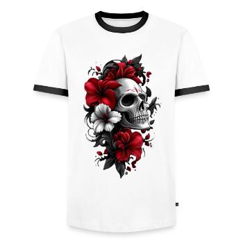Crâne avec des fleurs - T-shirt contrasté Homme - blanc/noir - Devant - AI Model Female 172 light (172cm) & AI Model Male 178 dark (178cm)