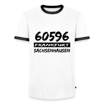 60596 Frankfurt Sachsenhausen - Männer Kontrast-T-Shirt - Weiß/Schwarz - Vorne - AI Model Female 172 light (172cm) & AI Model Male 178 dark (178cm)