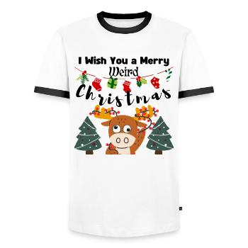 Je vous souhaite un joyeux Noël bizarre (Rennes) - T-shirt contrasté Homme - blanc/noir - Devant - AI Model Female 172 light (172cm) & AI Model Male 178 dark (178cm)