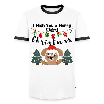 Je te souhaite un joyeux Noël bizarre (chien) - T-shirt contrasté Homme - blanc/noir - Devant - AI Model Female 172 light (172cm) & AI Model Male 178 dark (178cm)