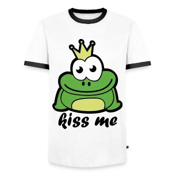 cute frog king kiss me - Men's Ringer Shirt - white/black - Front - AI Model Female 172 light (172cm) & AI Model Male 178 dark (178cm)