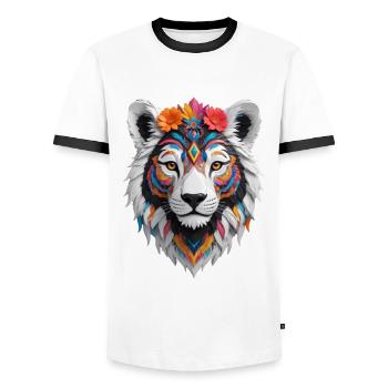Chat sauvage coloré - T-shirt contrasté Homme - blanc/noir - Devant - AI Model Female 172 light (172cm) & AI Model Male 178 dark (178cm)