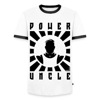 Power Uncle (Rays / Black) - Men's Ringer Shirt - white/black - Front - AI Model Female 172 light (172cm) & AI Model Male 178 dark (178cm)
