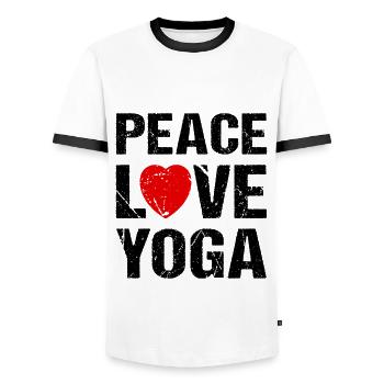 Peace Love Yoga - Men's Ringer Shirt - white/black - Front - AI Model Female 172 light (172cm) & AI Model Male 178 dark (178cm)