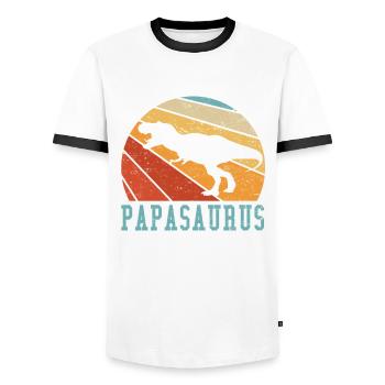 Papasaurus Papa Papi Vater Geschenkidee - Männer Kontrast-T-Shirt - Weiß/Schwarz - Vorne - AI Model Female 172 light (172cm) & AI Model Male 178 dark (178cm)