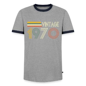 Né en 1970 idée cadeau - T-shirt contrasté Homme - gris/marine  - Devant - AI Model Female 172 light (172cm) & AI Model Male 178 light (178cm)