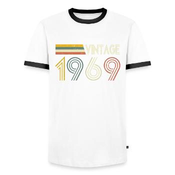 Né en 1969 idée cadeau - T-shirt contrasté Homme - blanc/noir - Devant - AI Model Female 172 light (172cm) & AI Model Male 178 dark (178cm)