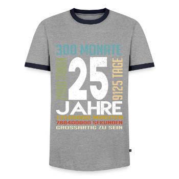 Birthday 25 years gift idea - Men's Ringer Shirt - grey/navy  - Front - AI Model Female 172 light (172cm) & AI Model Male 178 light (178cm)