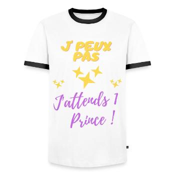 J PEUX PAS J'attends un prince - T-shirt contrasté Homme - blanc/noir - Devant - AI Model Female 172 light (172cm) & AI Model Male 178 dark (178cm)