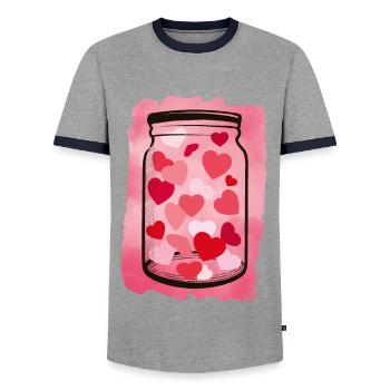 Cœurs dans un bocal - T-shirt contrasté Homme - gris/marine  - Devant - AI Model Female 172 light (172cm) & AI Model Male 178 light (178cm)