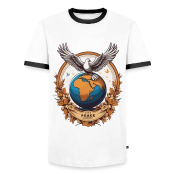 Paix mondiale sur Terre - T-shirt contrasté Homme - blanc/noir - Devant - AI Model Female 172 light (172cm) & AI Model Male 178 dark (178cm)